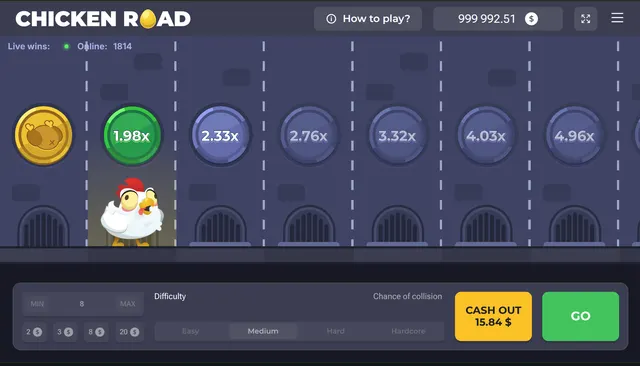 Chicken Road gameplay with the multiplier at 2.4x mid-run
