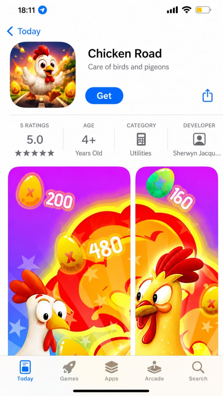 Fake clone Chicken Road on the App Store by Sherwyn Jacque, listed under Utilities with only 5 ratings