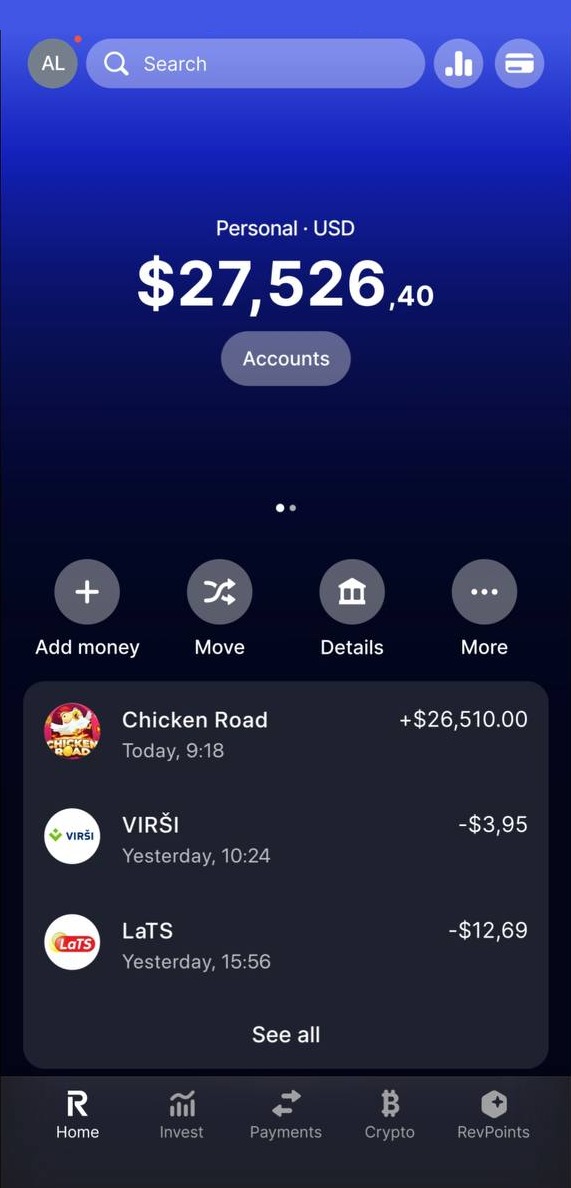 Chicken Road cash out — a $26,510 payout landing in a banking app